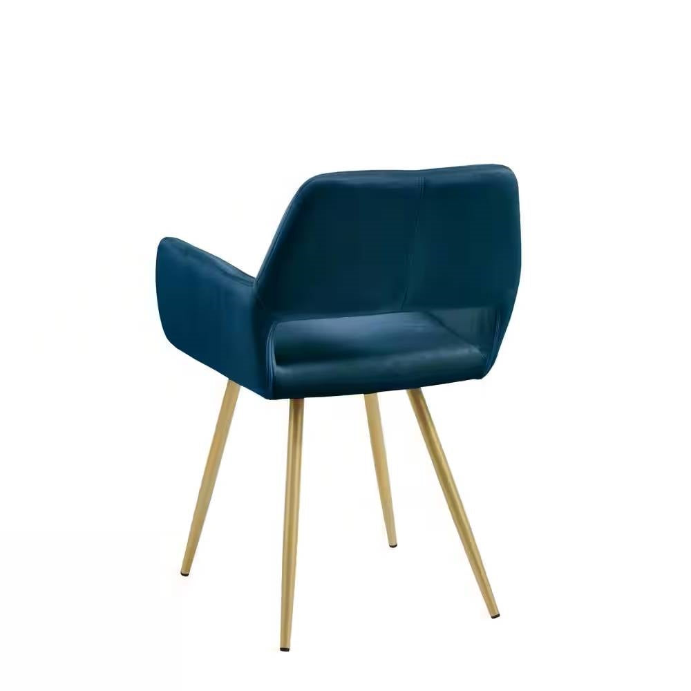Juego de 2 sillas de comedor modernas tapizadas en terciopelo azul con patas de metal dorado