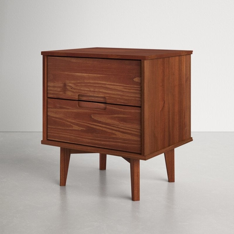 Mesa de Noche de Madera Maciza con 2 Cajones FarmHouse Nogal