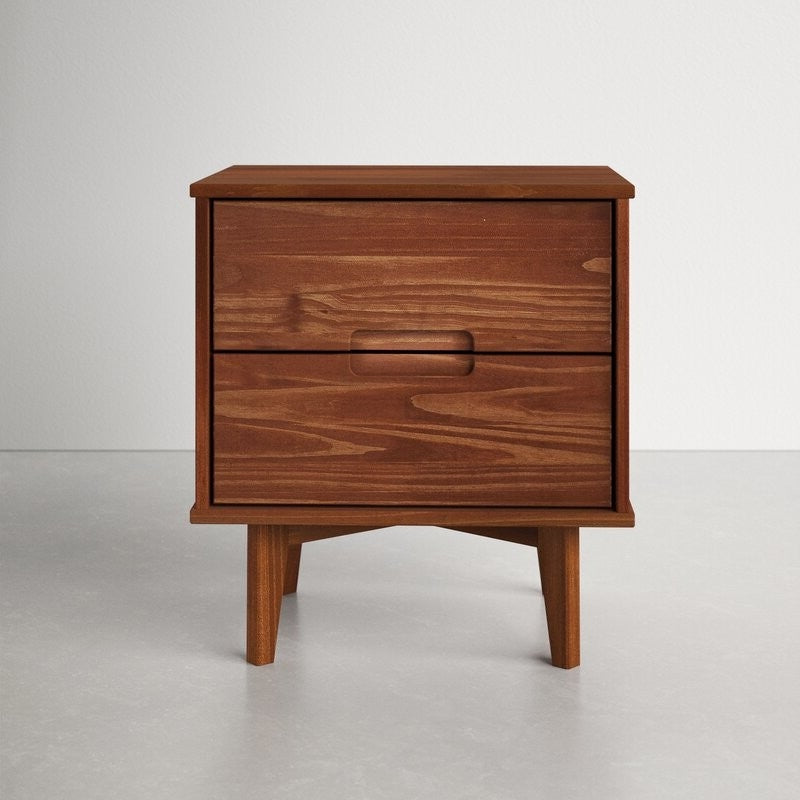 Mesa de Noche de Madera Maciza con 2 Cajones FarmHouse Nogal