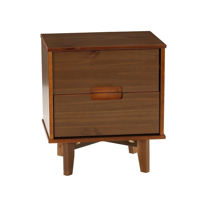 Mesa de Noche de Madera Maciza con 2 Cajones FarmHouse Nogal