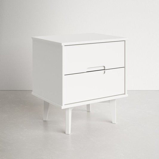 Mesa de Noche de Madera Maciza con 2 Cajones FarmHouse Blanca