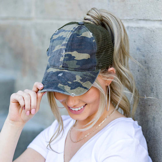 Gorras Desgastadas con Moño Despeinado | Ajustables