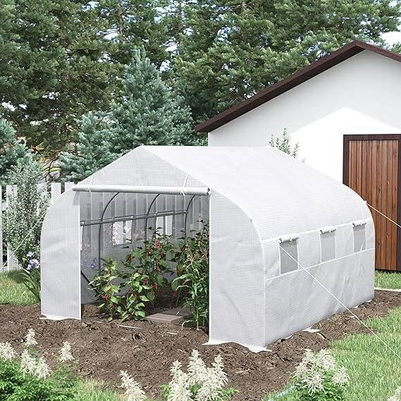 Invernadero con cubierta de PE blanco y estructura de acero de alta resistencia 3.5m x 3m x 2m