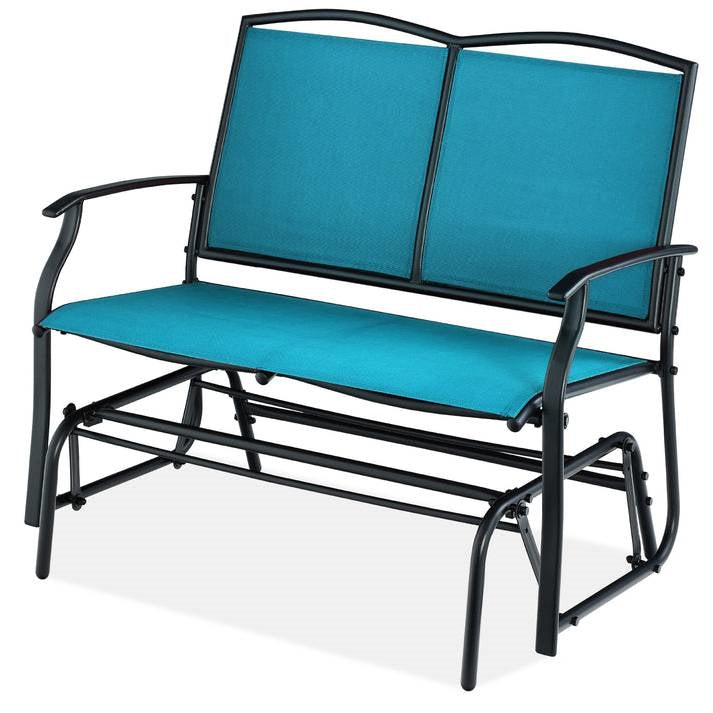 Columpio mecedora deslizante de patio de malla de 2 plazas con reposabrazos en color azul