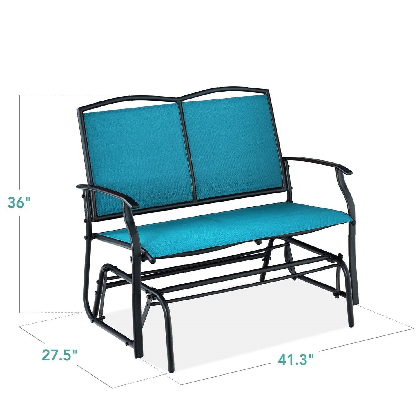 Columpio mecedora deslizante de patio de malla de 2 plazas con reposabrazos en color azul