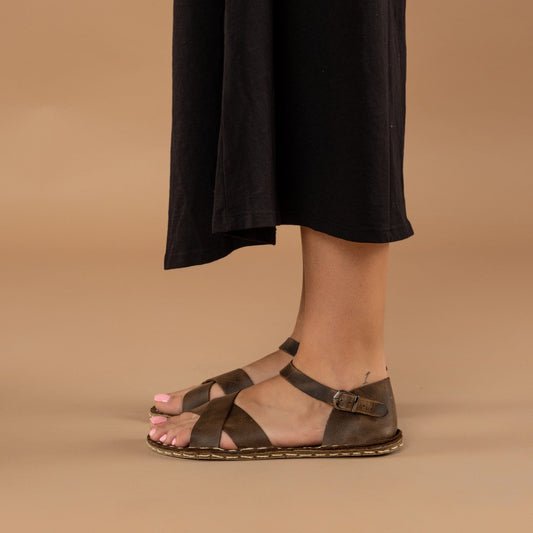 Women's Coffee Criss-Cross Barefoot Sandals