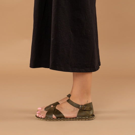 Women's Green Criss-Cross Barefoot Sandals