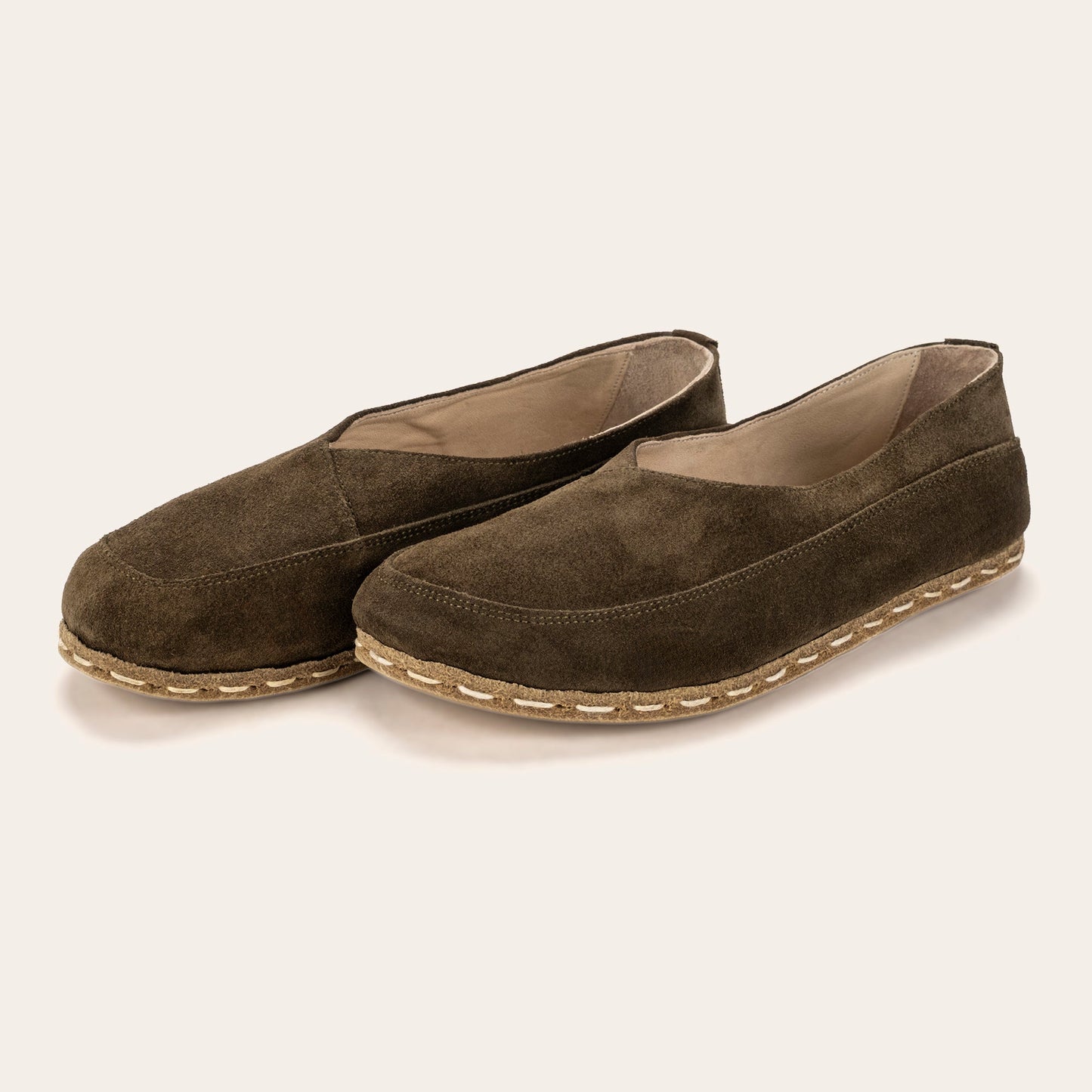 Women's Khaki Green Suede Barefoot Cross Ballet Flats