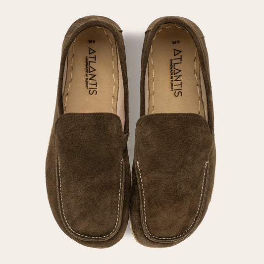Women's Khaki Green Suede Moccasins