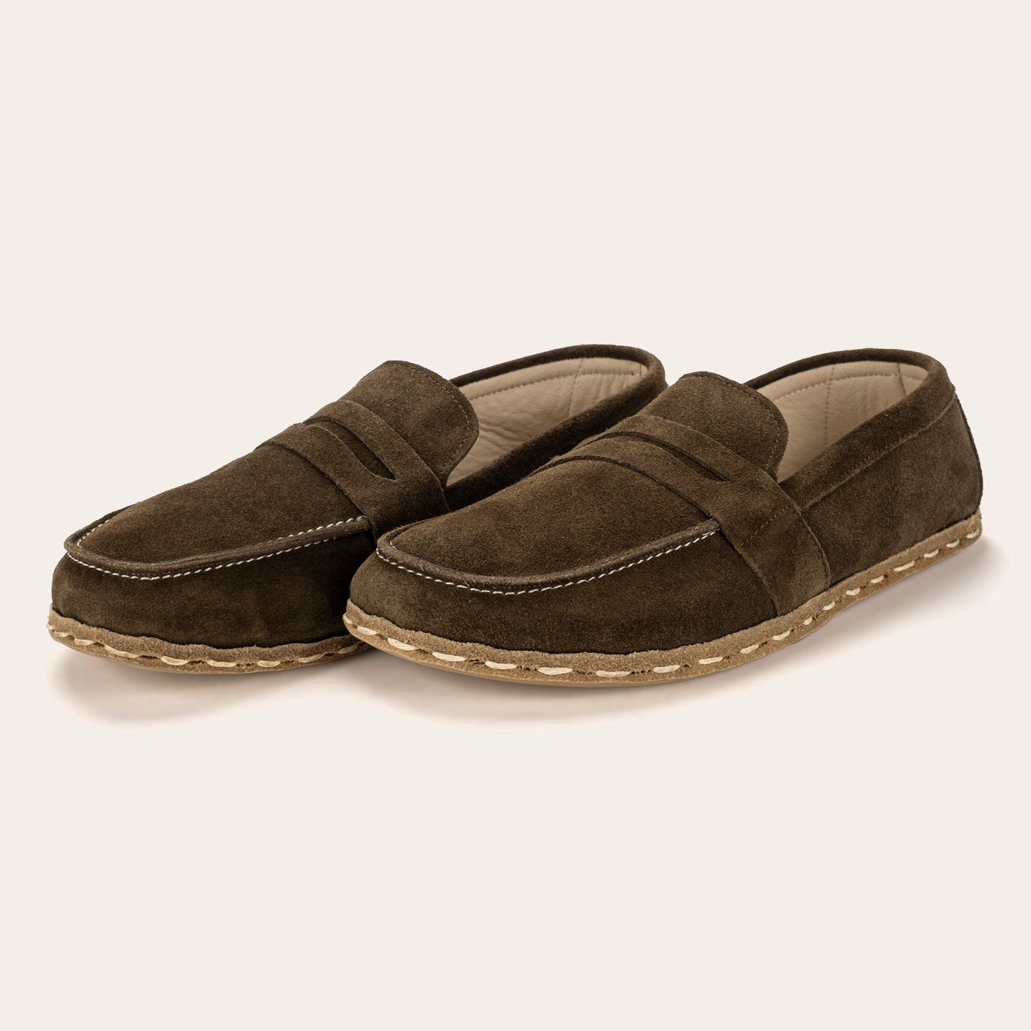 Women's Khaki Green Suede Penny Loafers