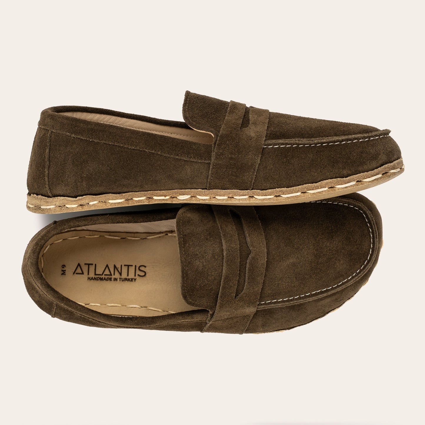 Women's Khaki Green Suede Penny Loafers
