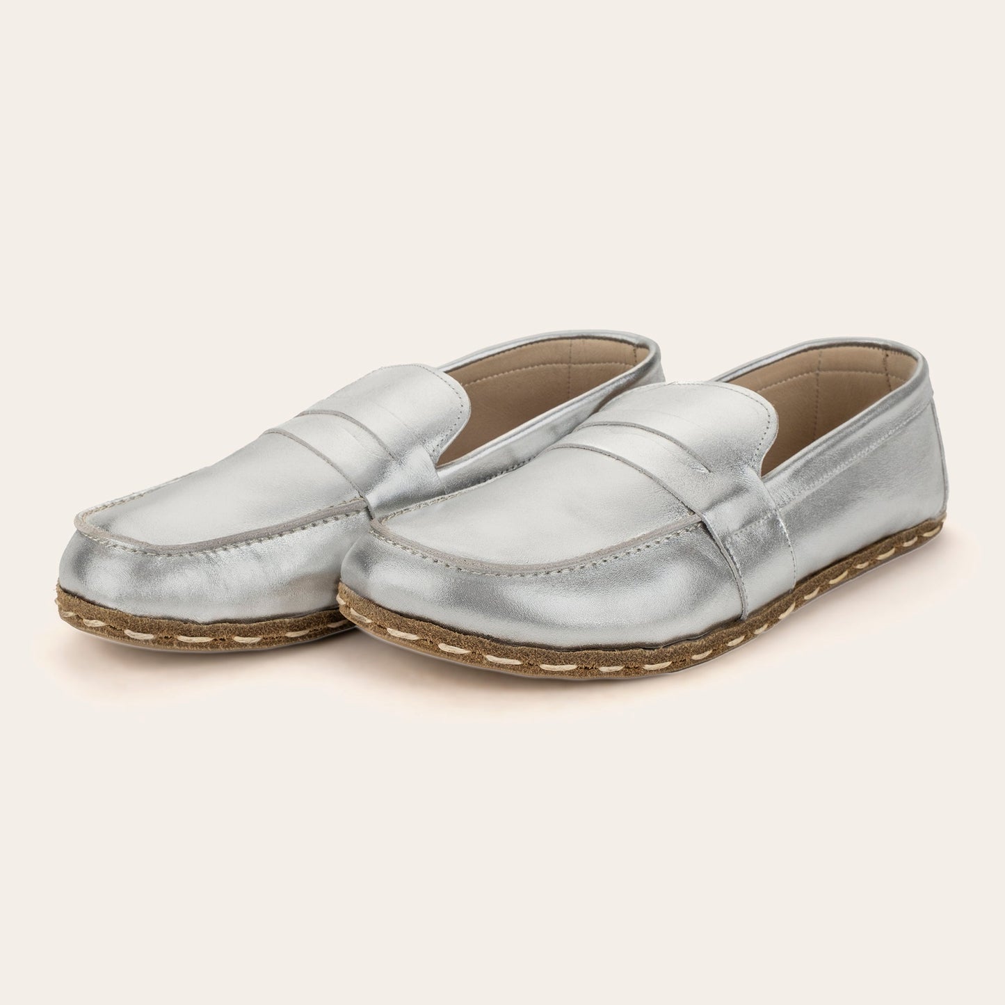 Women's Silver Penny Loafers