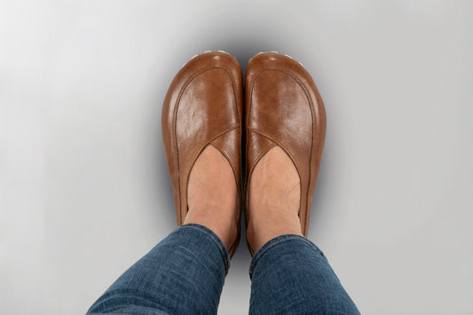 Women's Antique Brown Barefoot Cross Ballet Flats
