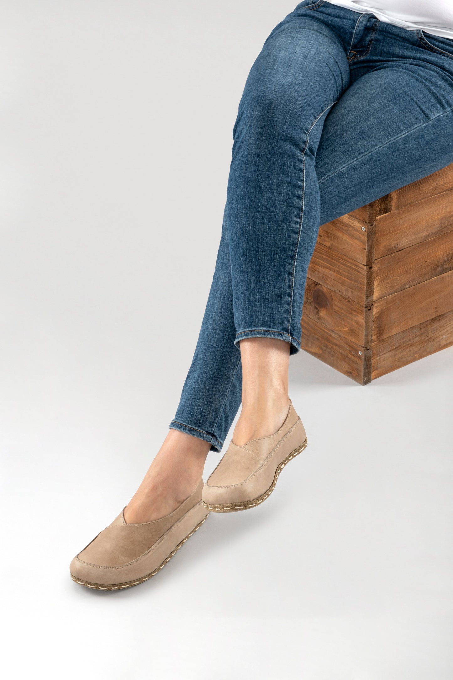 Women's Tan Barefoot Cross Ballet Flats