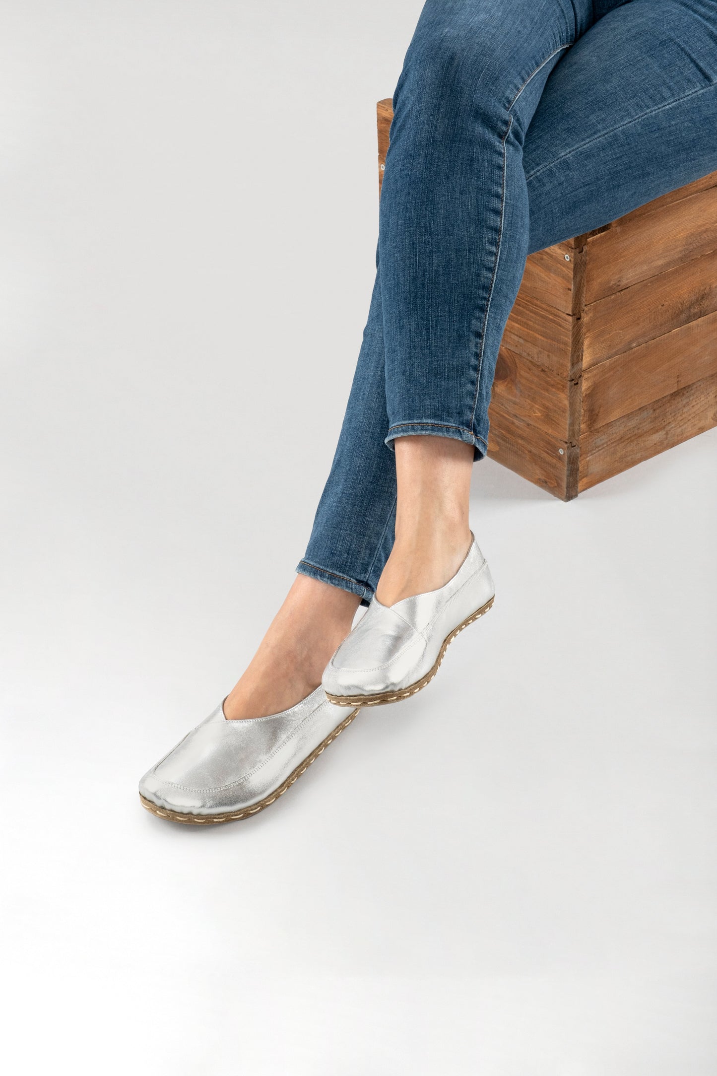 Women's Silver Barefoot Cross Ballet Flats