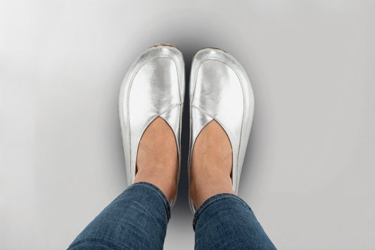 Women's Silver Barefoot Cross Ballet Flats