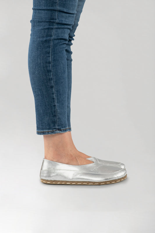 Women's Silver Barefoot Cross Ballet Flats