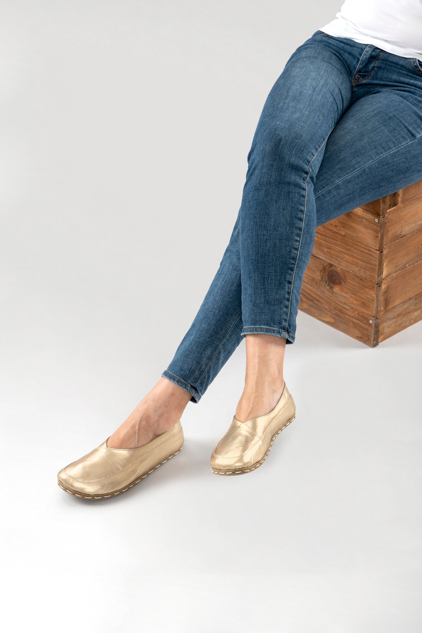 Women's Gold Barefoot Cross Ballet Flats