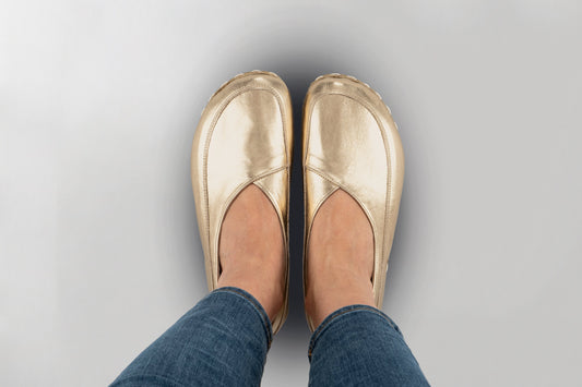Women's Gold Barefoot Cross Ballet Flats