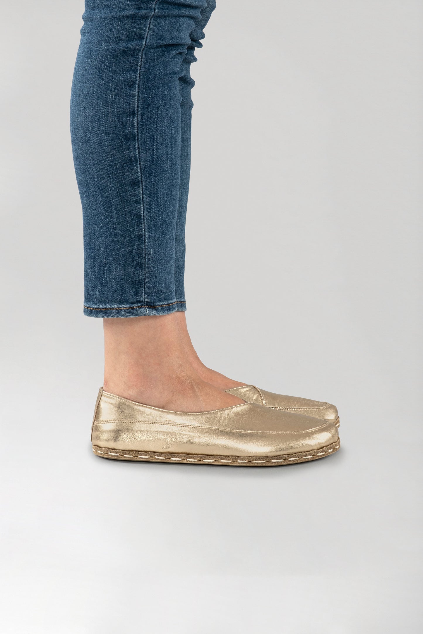 Women's Gold Barefoot Cross Ballet Flats