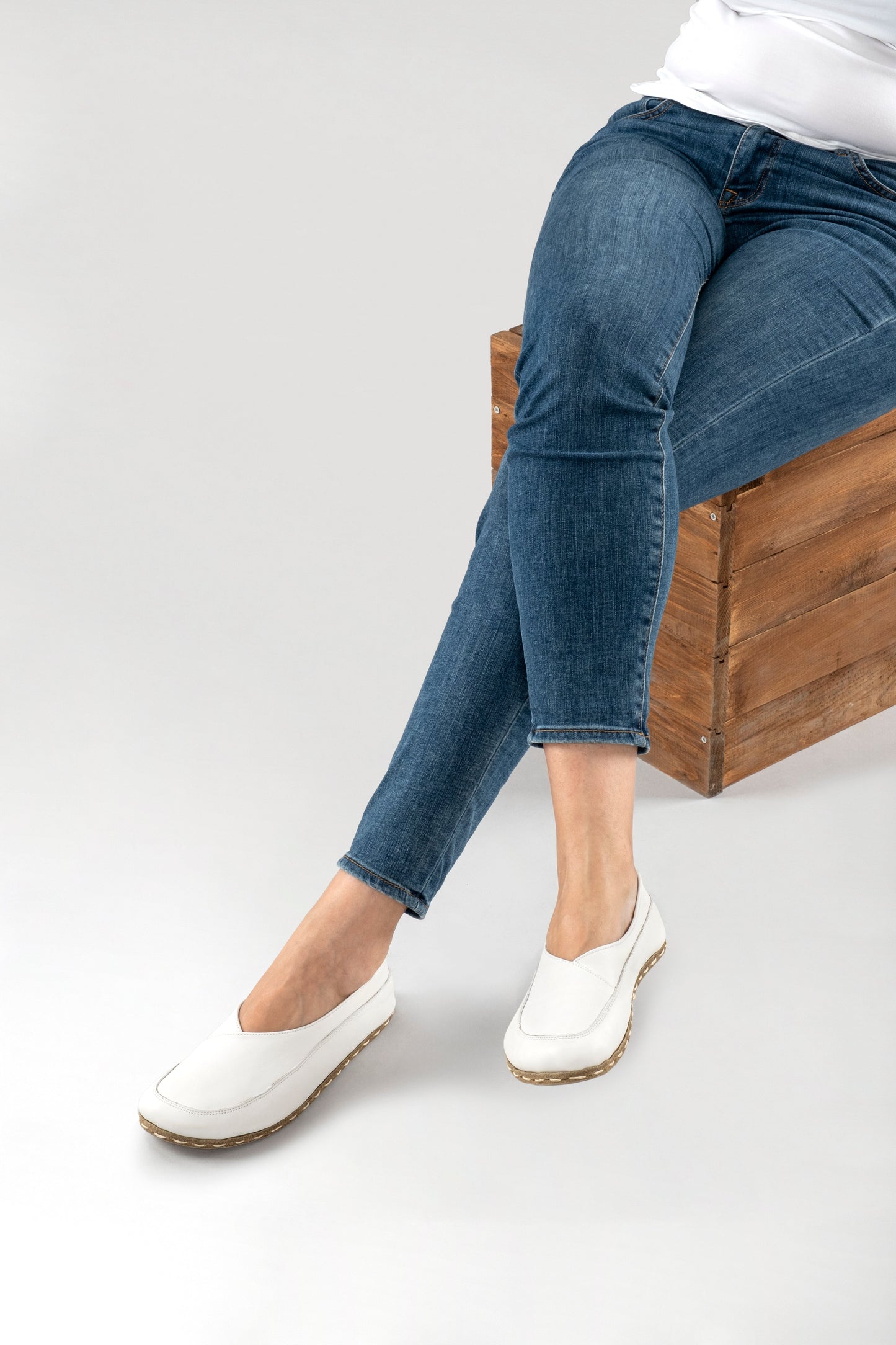Women's White Barefoot Cross Ballet Flats