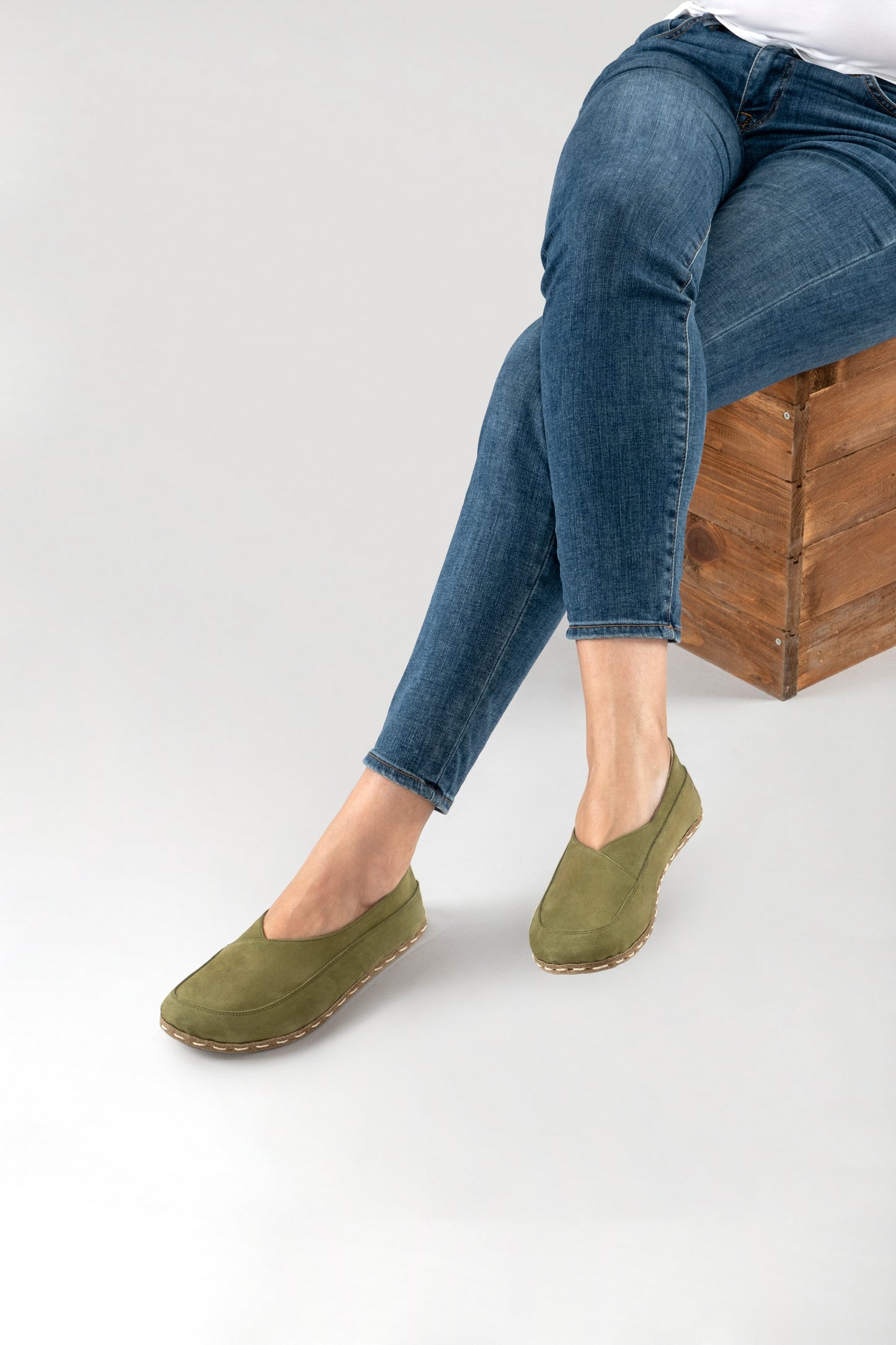 Women's Olive Green Barefoot Cross Ballet Flats