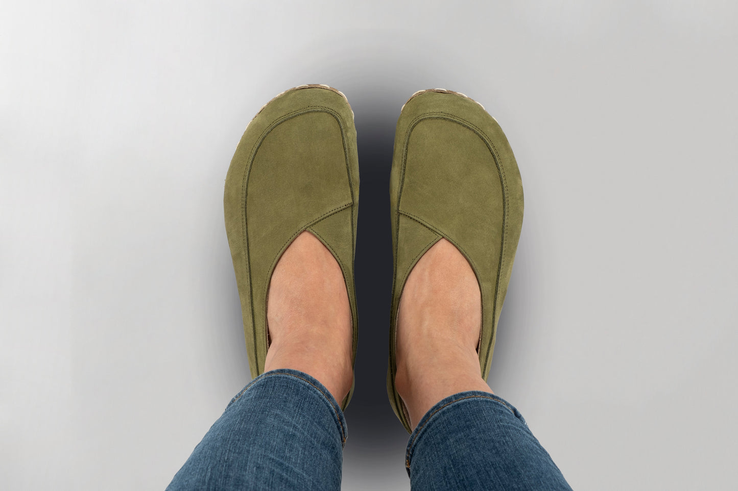 Women's Olive Green Barefoot Cross Ballet Flats