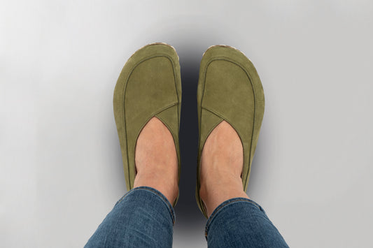 Women's Olive Green Barefoot Cross Ballet Flats