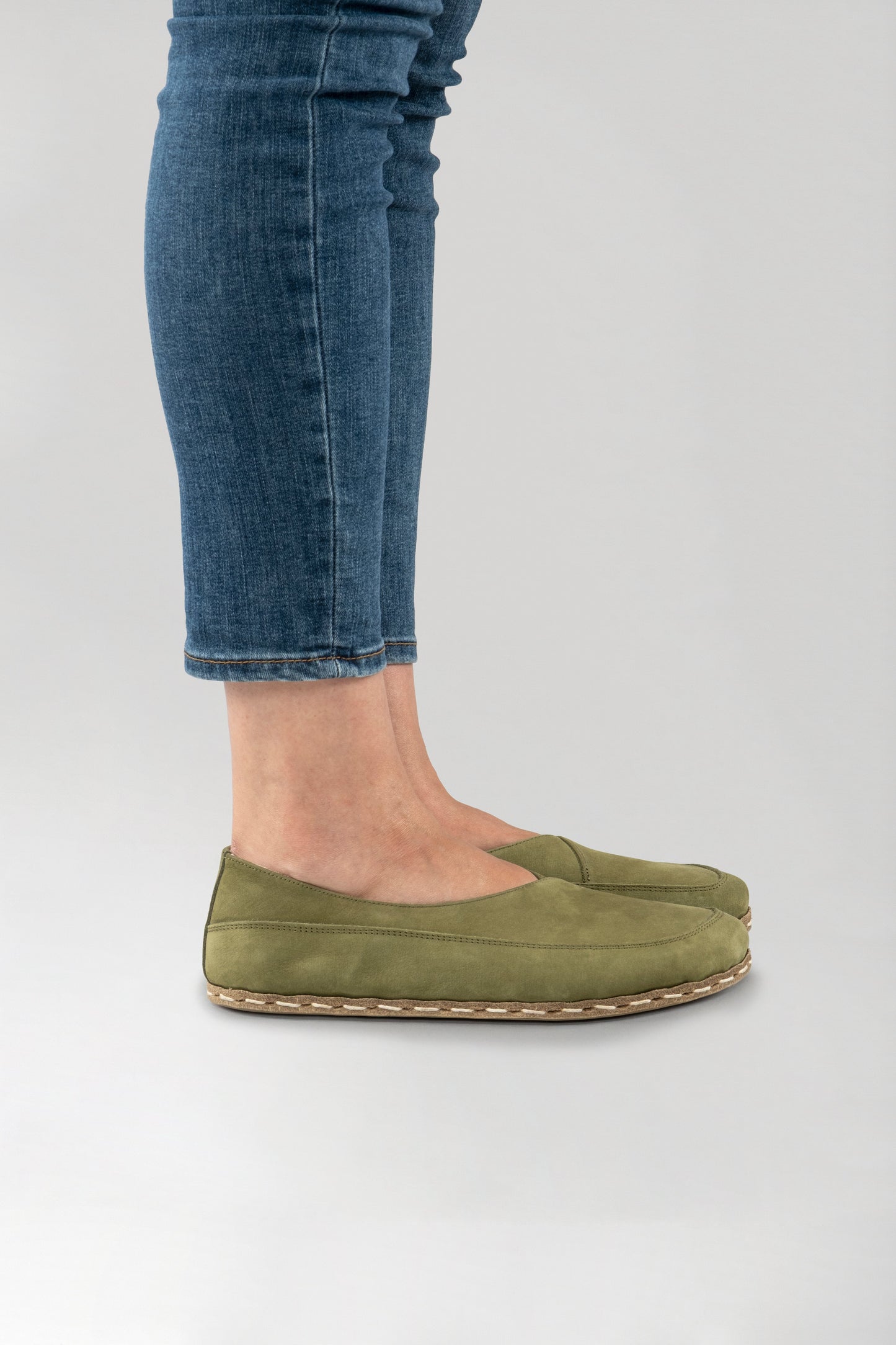 Women's Olive Green Barefoot Cross Ballet Flats