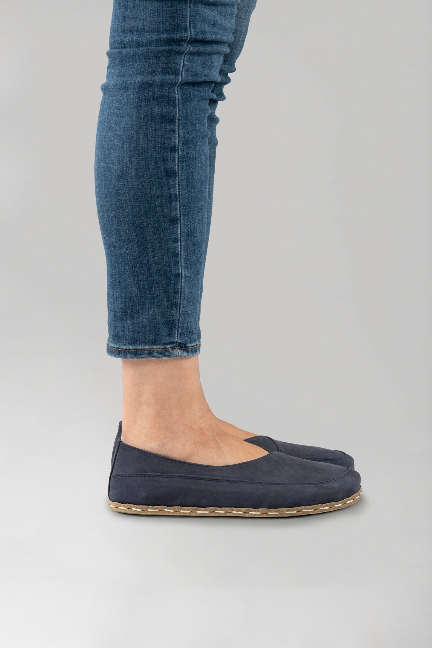 Women's Navy Nubuck Barefoot Cross Ballet Flats