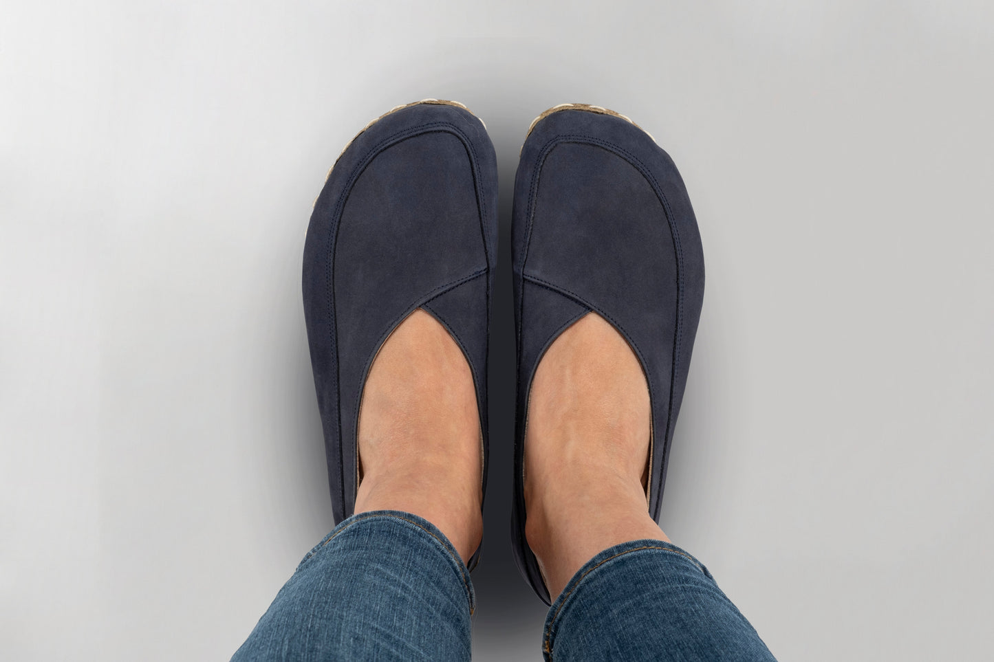 Women's Navy Nubuck Barefoot Cross Ballet Flats