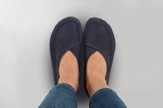 Women's Navy Nubuck Barefoot Cross Ballet Flats