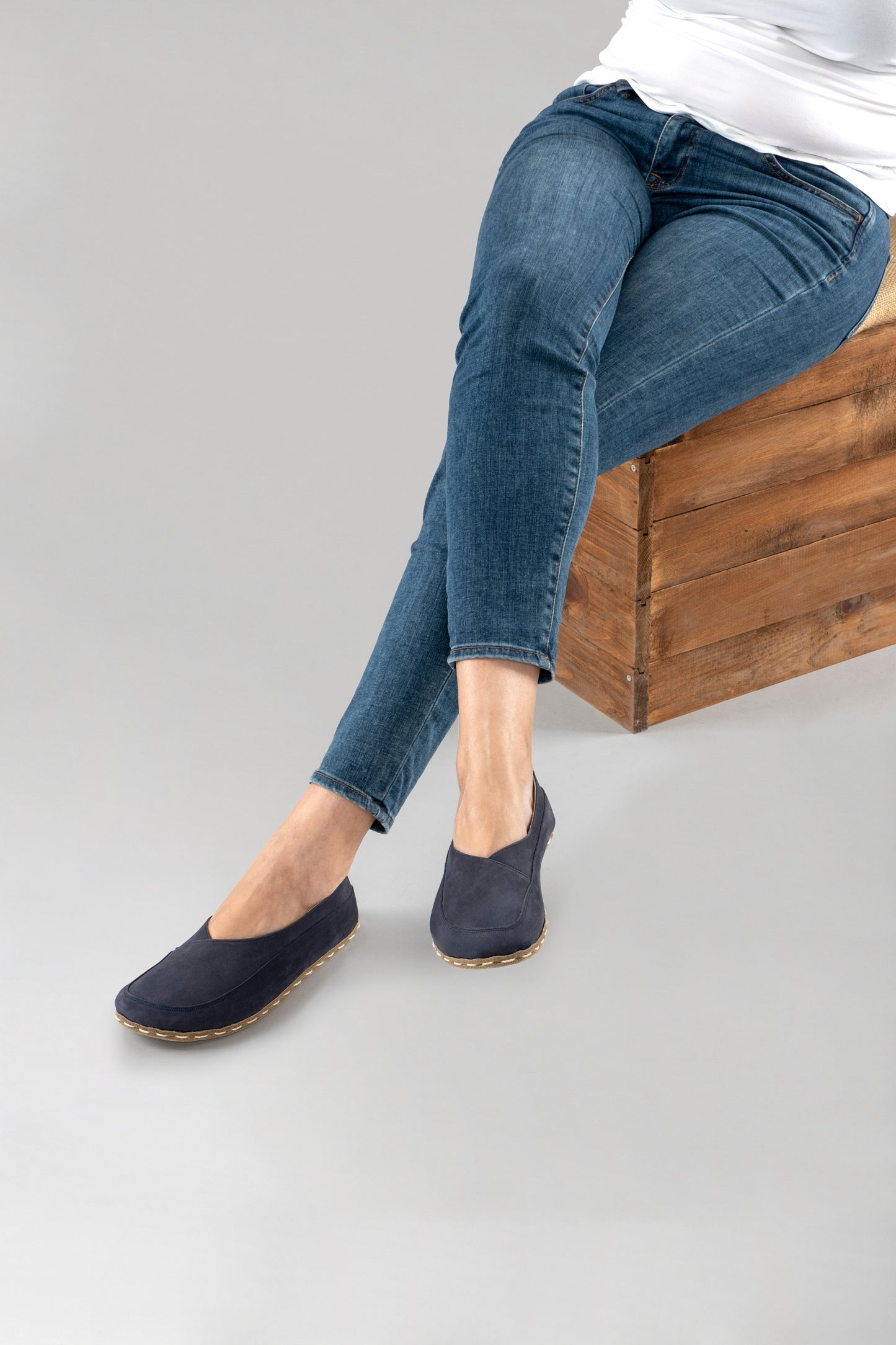 Women's Navy Nubuck Barefoot Cross Ballet Flats