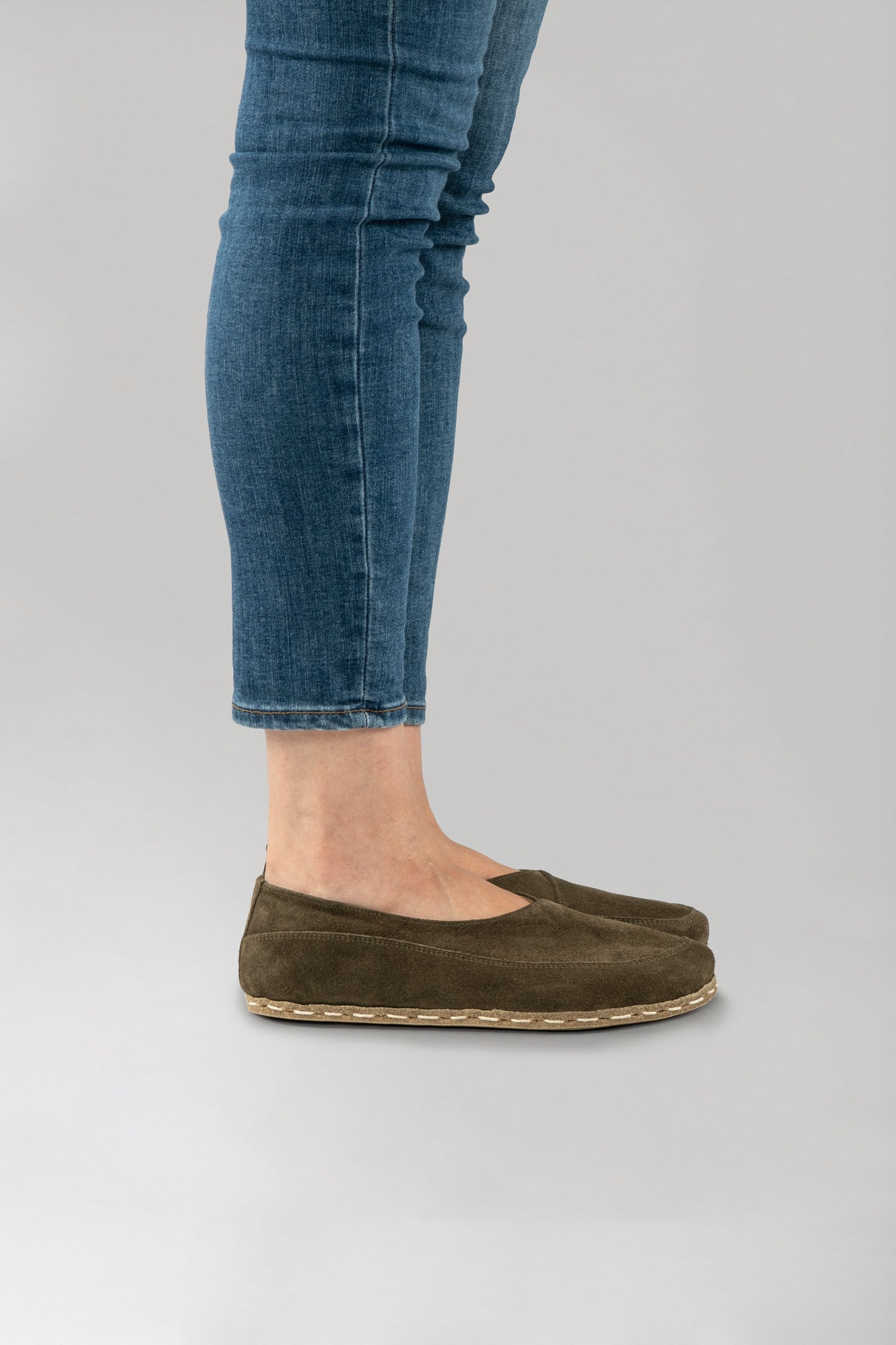 Women's Khaki Green Suede Barefoot Cross Ballet Flats