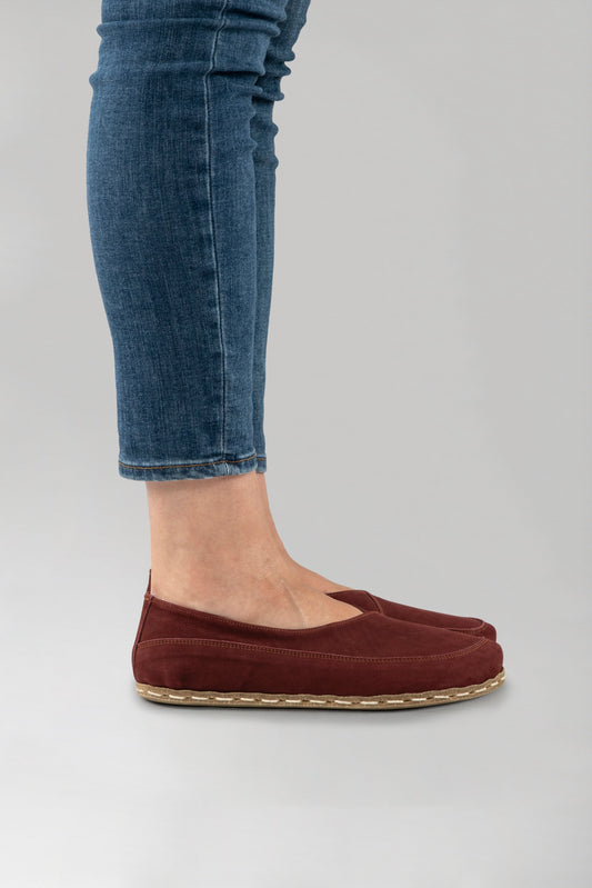Women's Burgundy Barefoot Cross Ballet Flats