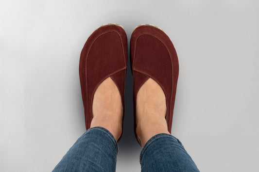 Women's Burgundy Barefoot Cross Ballet Flats