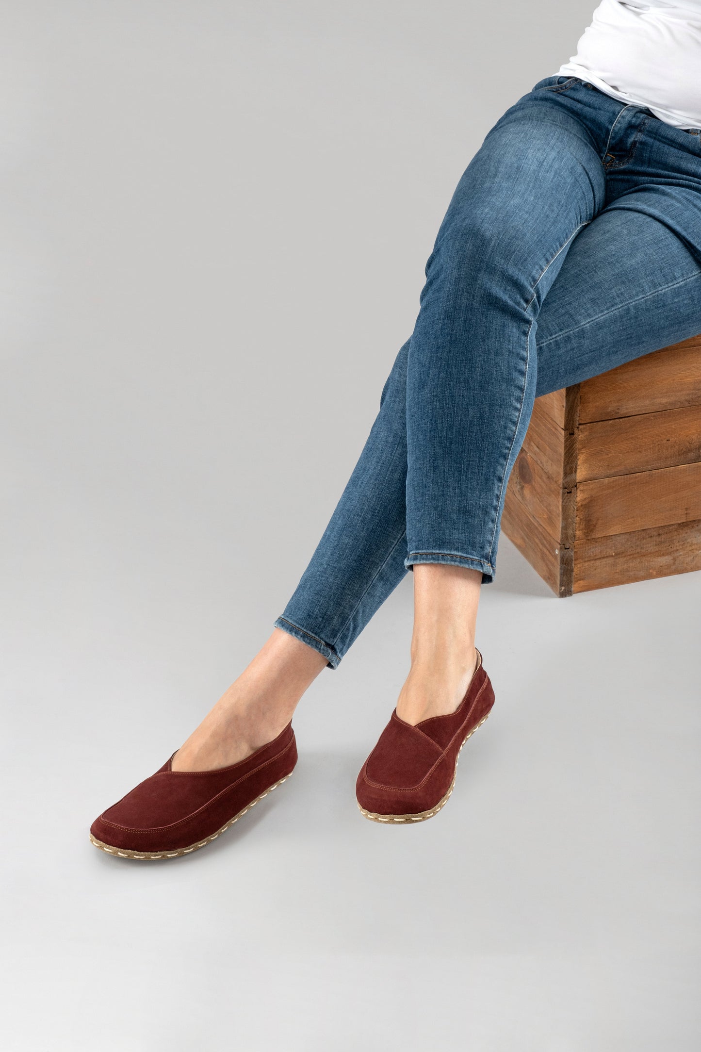 Women's Burgundy Barefoot Cross Ballet Flats