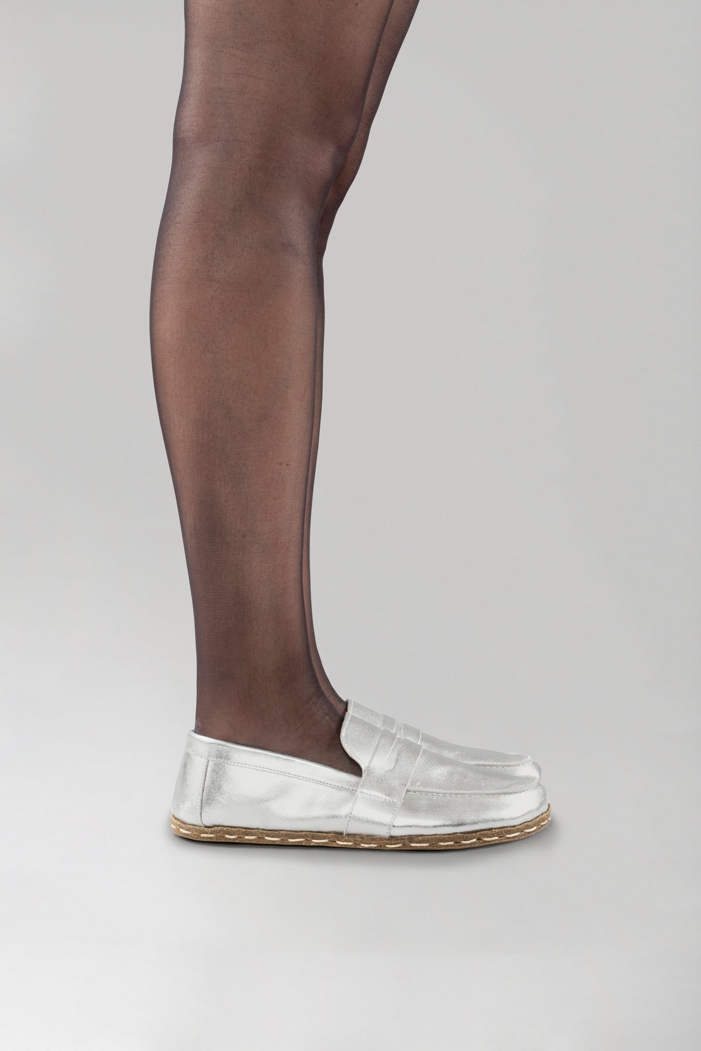 Women's Silver Penny Loafers