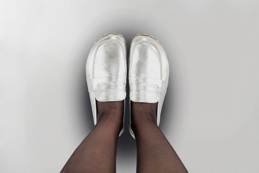 Women's Silver Penny Loafers
