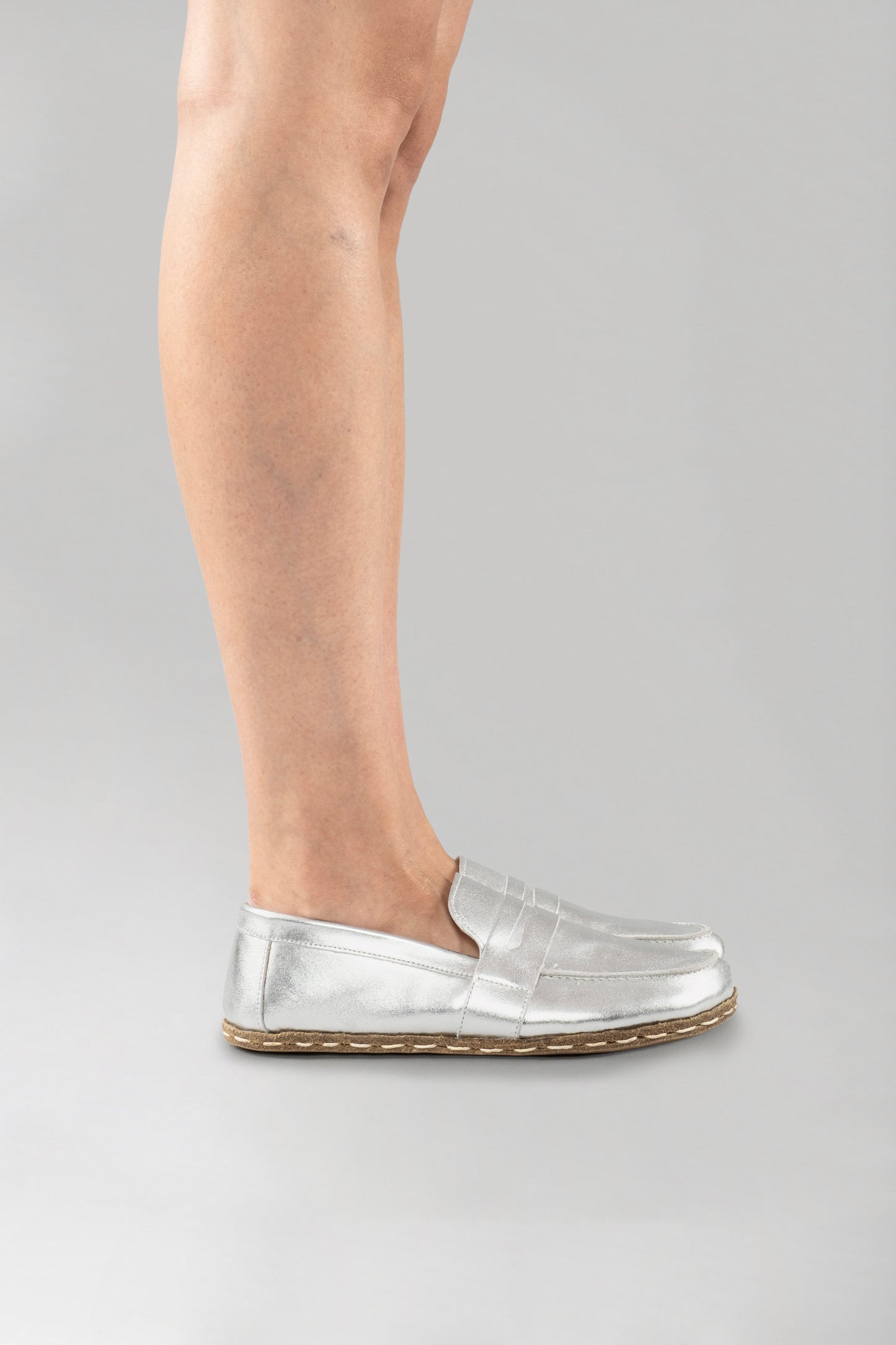 Women's Silver Penny Loafers