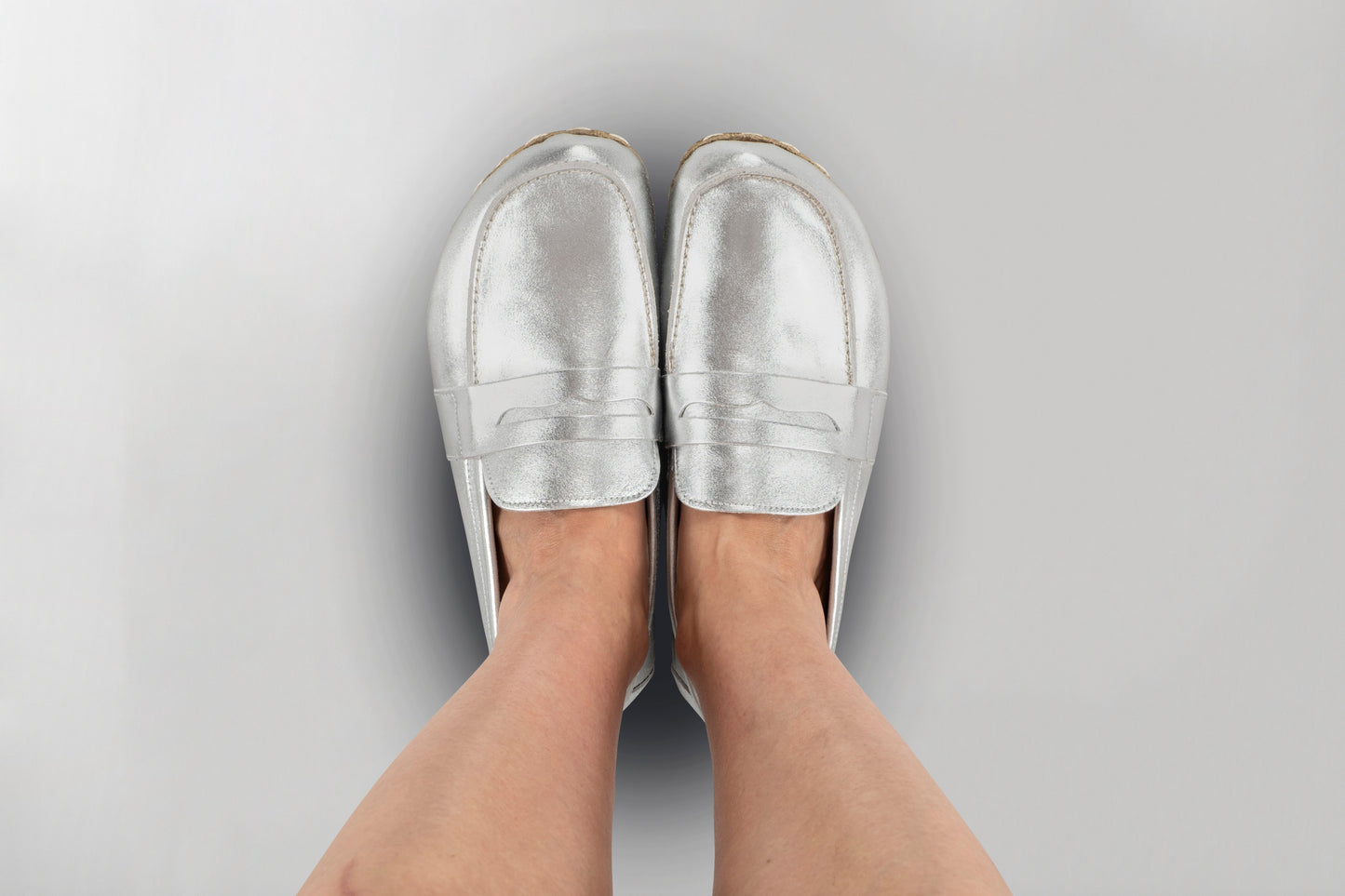 Women's Silver Penny Loafers