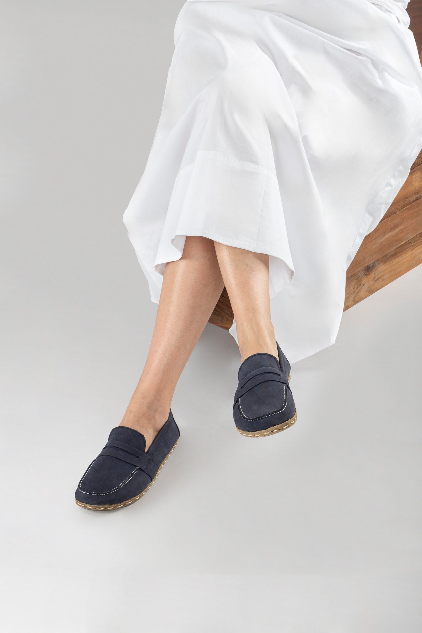 Women's Navy Nubuck Penny Loafers