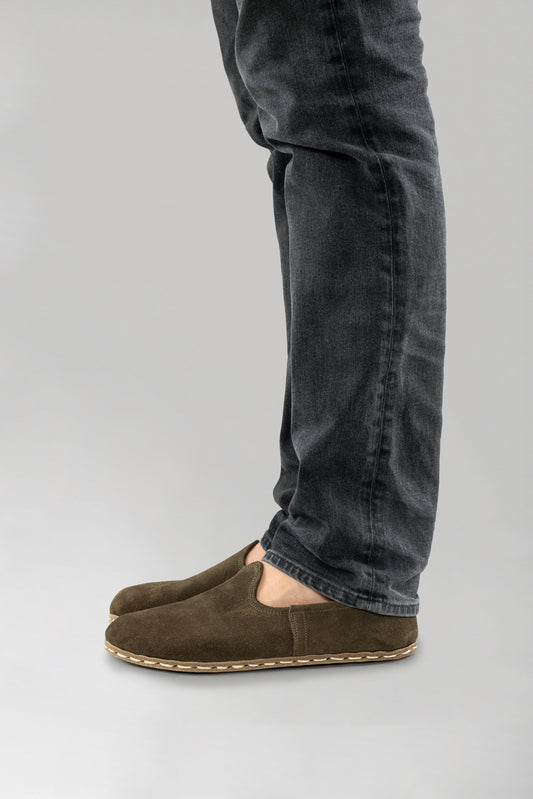 Men's Khaki Green Suede Barefoots