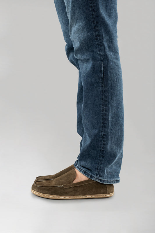 Women's Khaki Green Suede Moccasins