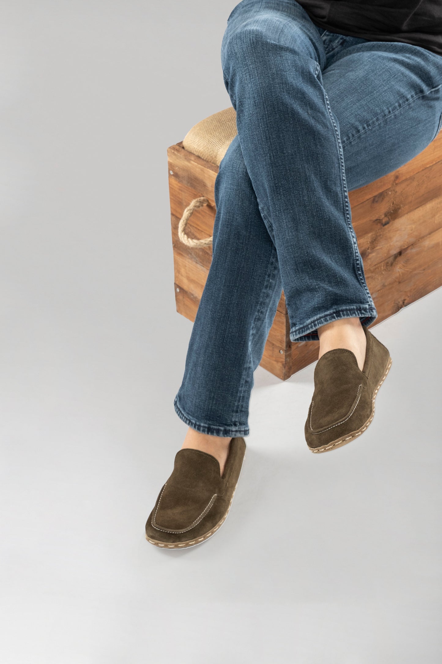 Women's Khaki Green Suede Moccasins