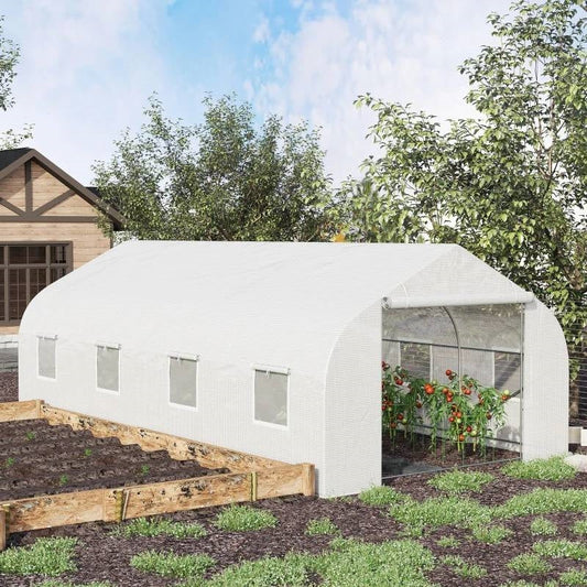 Invernadero exterior de 5,9 m x 2,9 m con cubierta de PE blanco y estructura de acero resistente