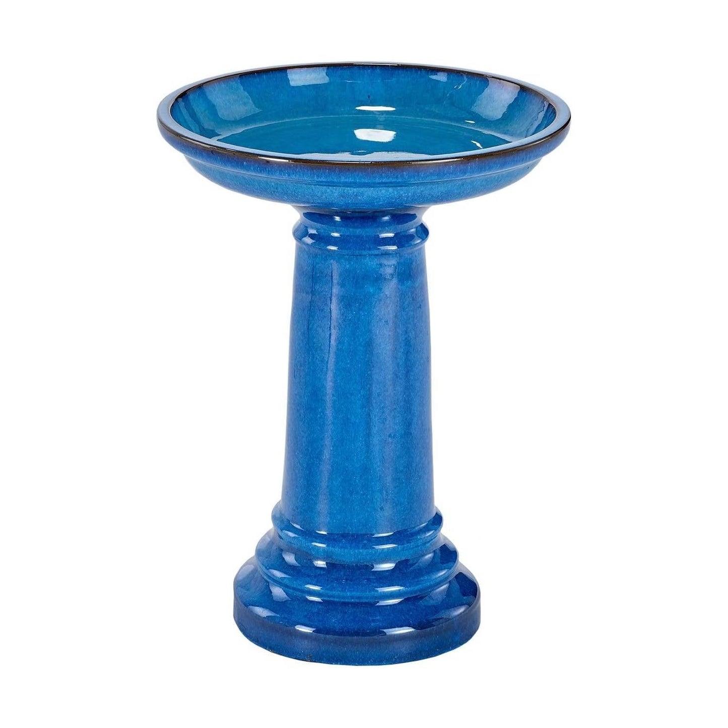 Bañera para pájaros tradicional de cerámica azul de 2 galones para jardín o patio exterior