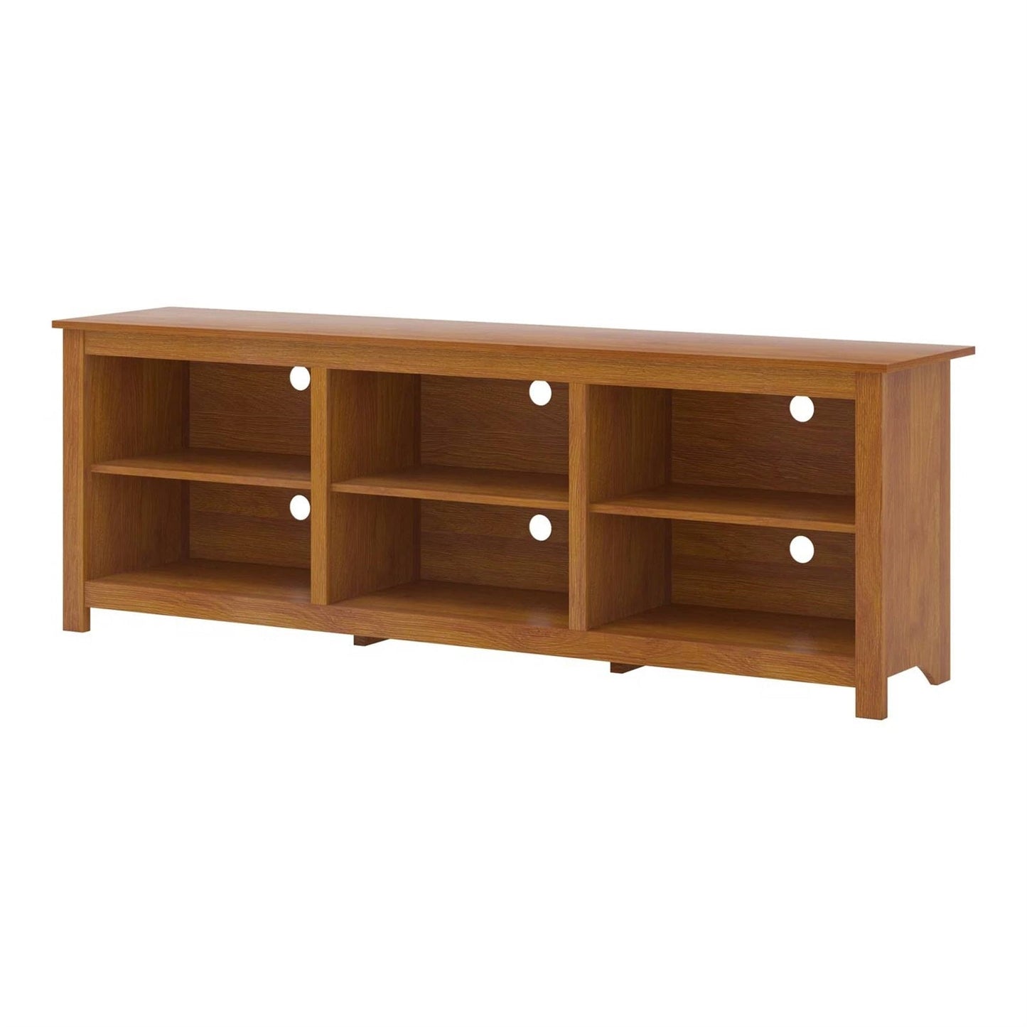 Farmhouse TV Stand in Amber Brown Wood Finish - for TVs up to 70-inch