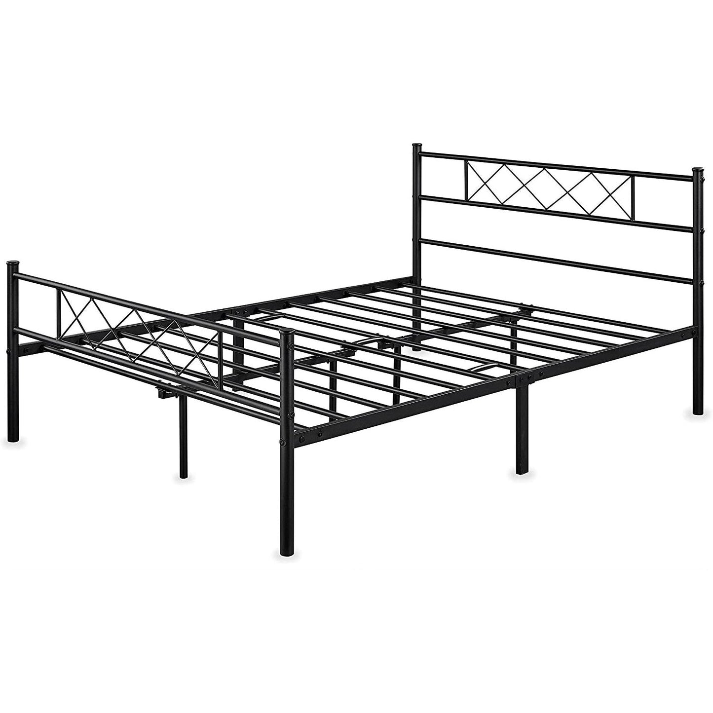 Cama de plataforma de metal con listones y recubrimiento en polvo, tamaño matrimonial, estilo tradicional