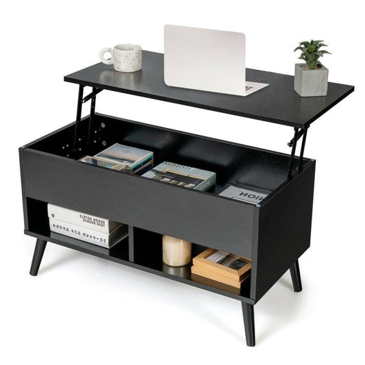 Mesa de centro elevable tipo escritorio para sofá portátil estilo Mid-Century con acabado en madera negra